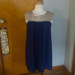 Altard State Navy And Gold Chiffon Lined Dress